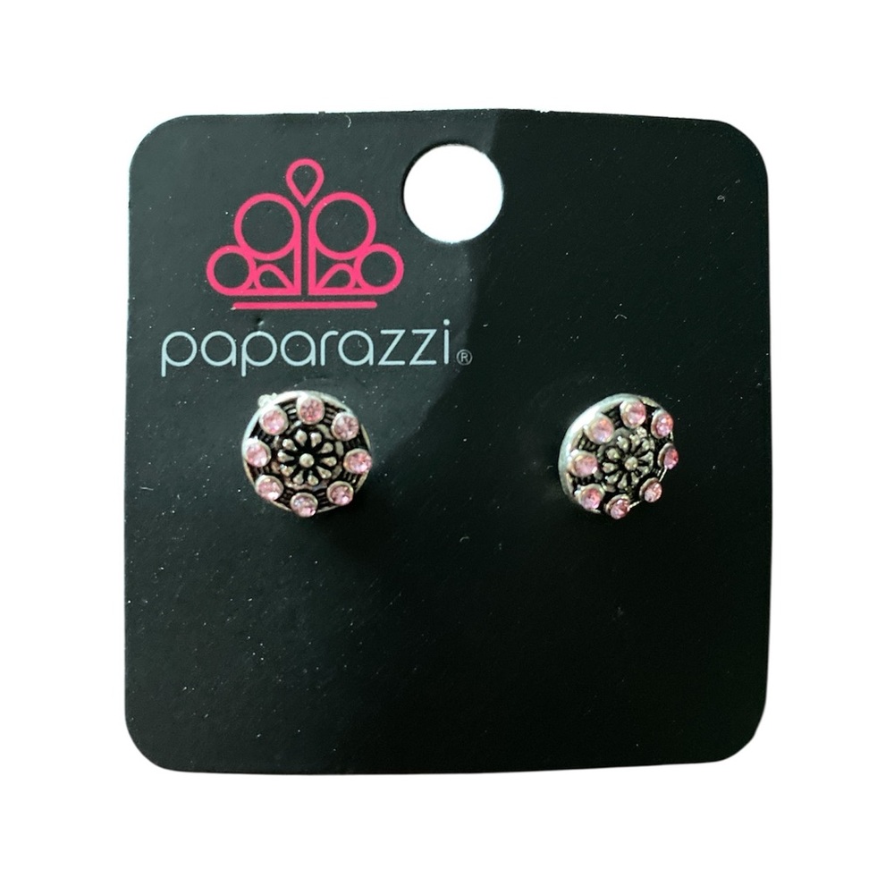 Paparazzi Pink and Silver Floral Earrings